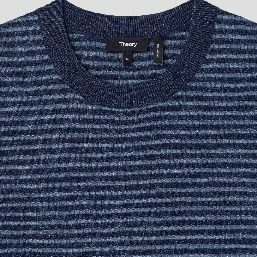 Theory Men Pacific Linen Stripe Sweater - Baltic/Dark Rainstorm