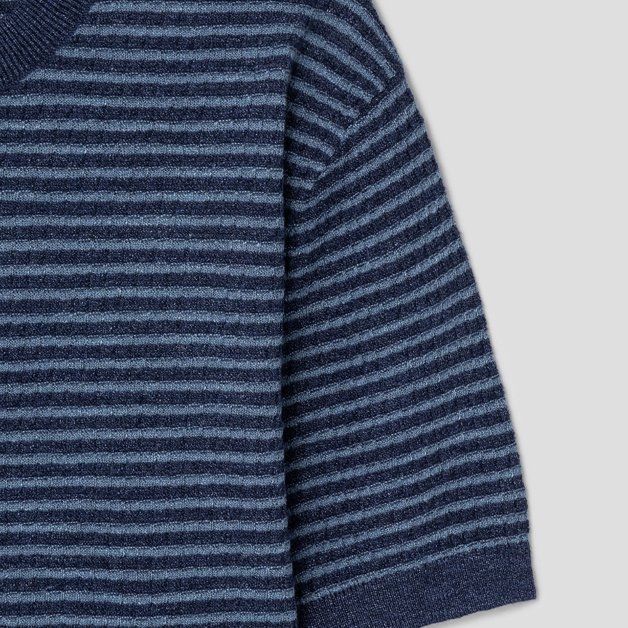 Theory Men Pacific Linen Stripe Sweater - Baltic/Dark Rainstorm