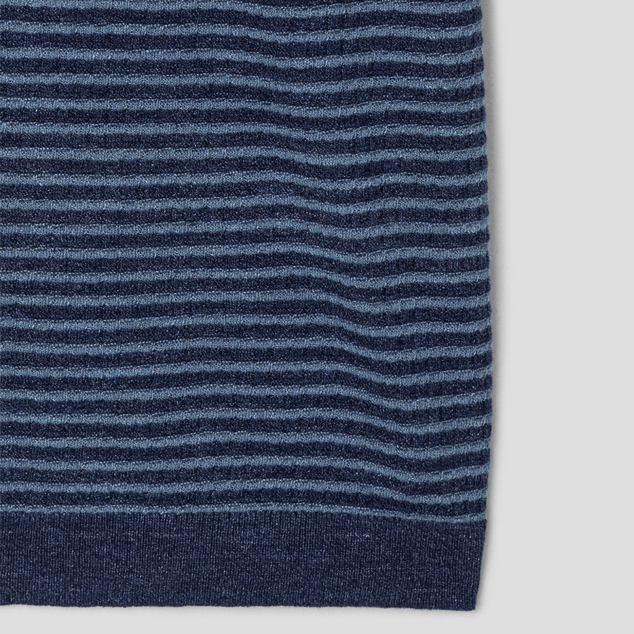 Theory Men Pacific Linen Stripe Sweater - Baltic/Dark Rainstorm