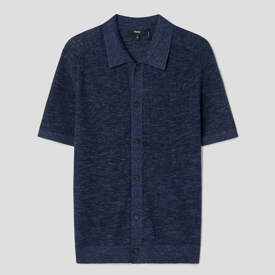 Theory Men Pacific Linen Relaxed Button Down Sweater - Baltic