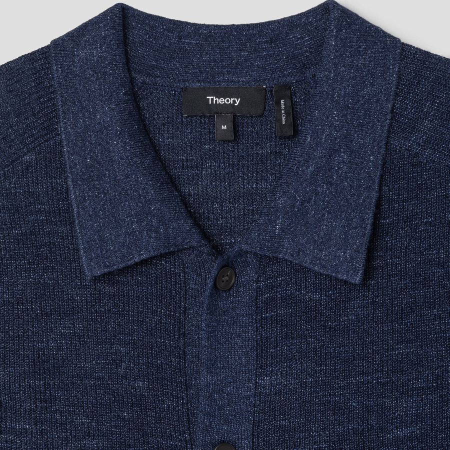 Theory Men Pacific Linen Relaxed Button Down Sweater - Baltic