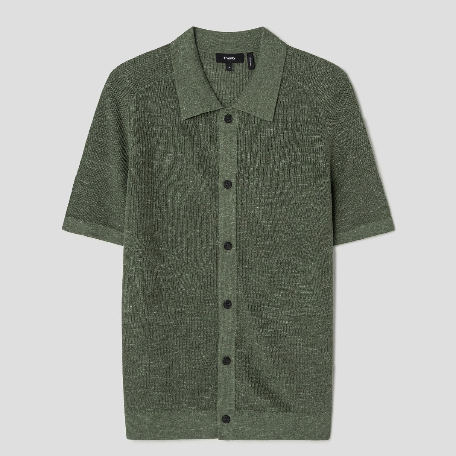 Theory Men Pacific Linen Relaxed Button Down Sweate - Green