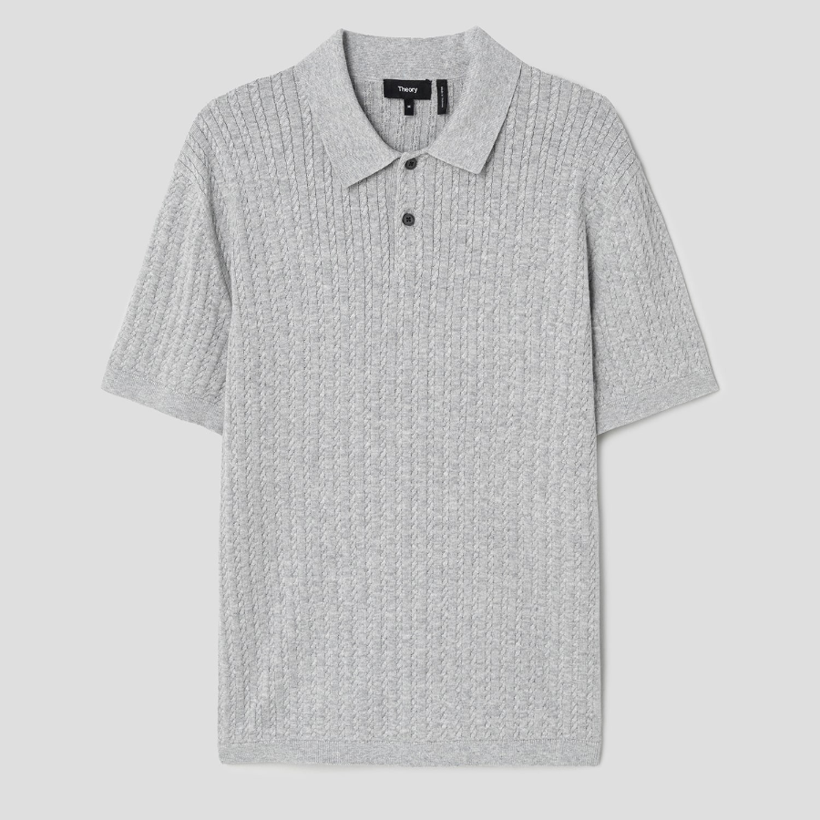 Theory Men Eco Breach Cable Polo Sweater - Light Grey Heather