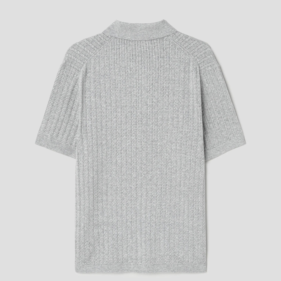 Theory Men Eco Breach Cable Polo Sweater - Light Grey Heather