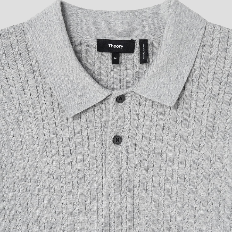 Theory Men Eco Breach Cable Polo Sweater - Light Grey Heather