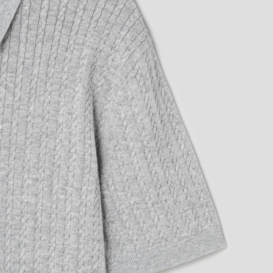 Theory Men Eco Breach Cable Polo Sweater - Light Grey Heather