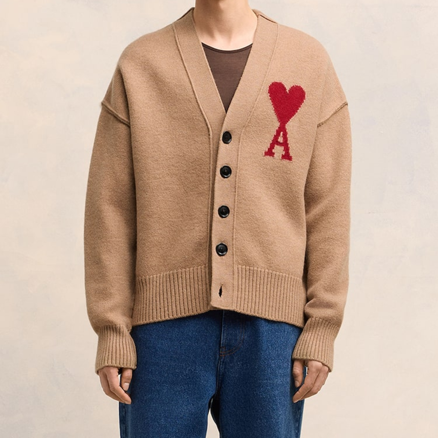 ami Intarsia Adc Cardigan – Camel