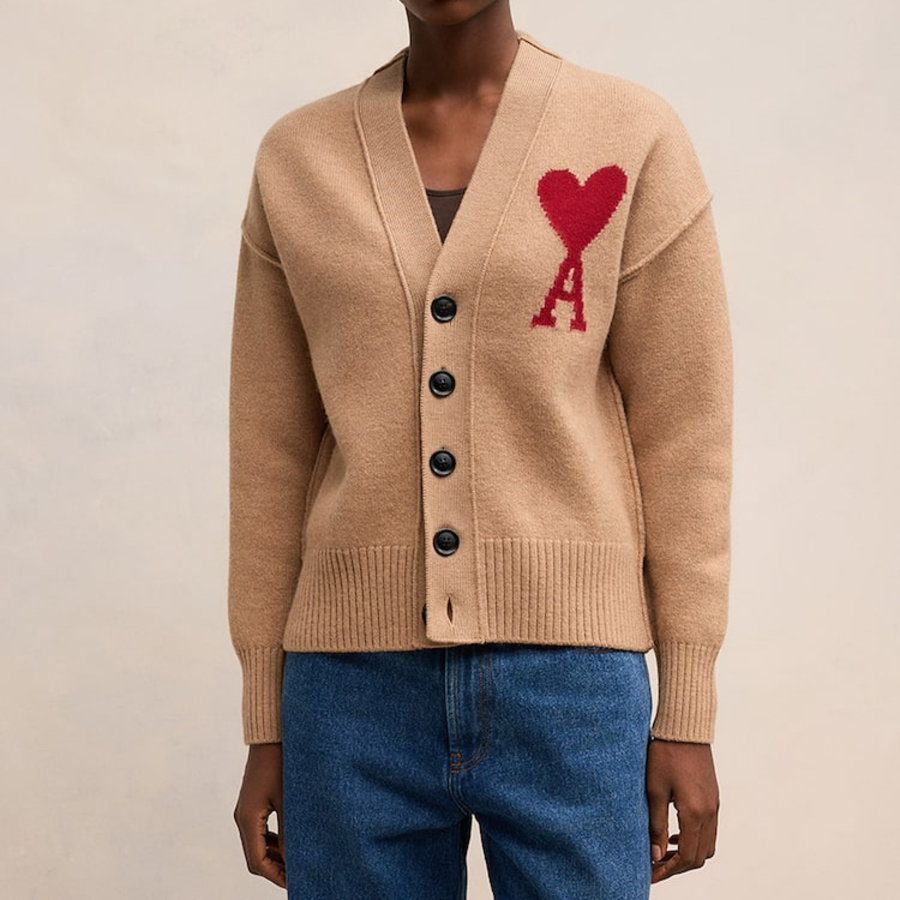 ami Intarsia Adc Cardigan – Camel