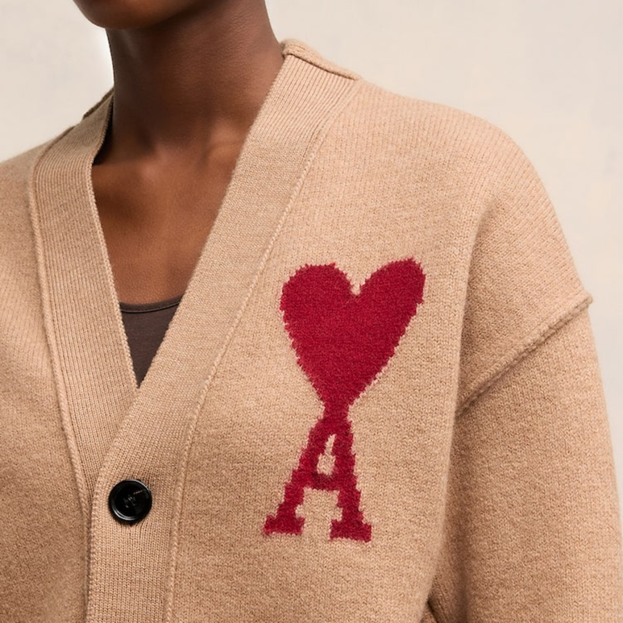 ami Intarsia Adc Cardigan – Camel