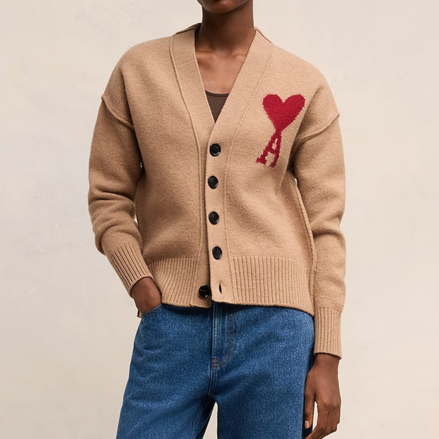 ami Intarsia Adc Cardigan – Camel
