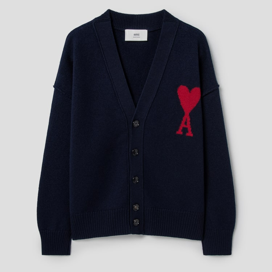 ami Intarsia Adc Cardigan – Navy