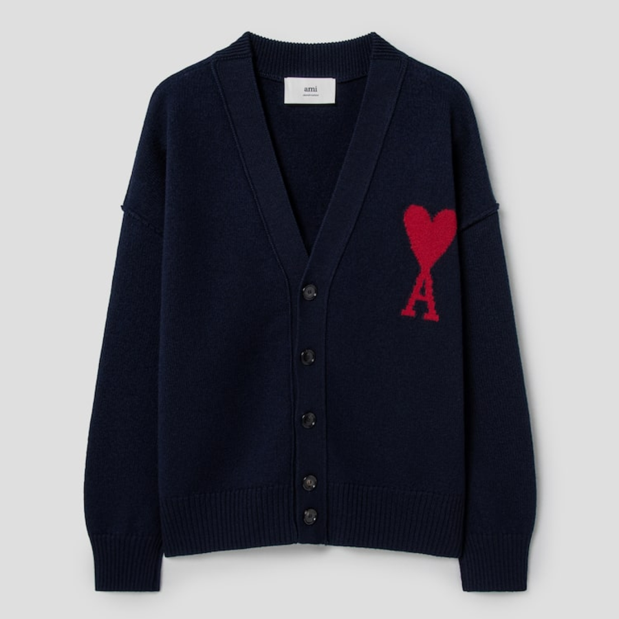 ami Intarsia Adc Cardigan – Navy