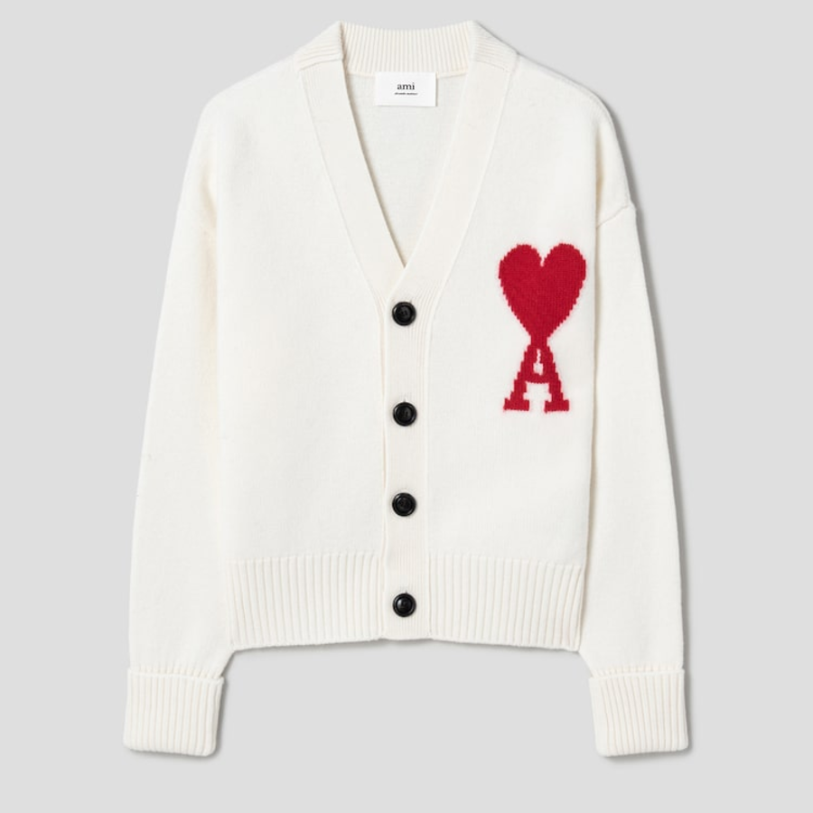 ami Intarsia Adc Cardigan – White