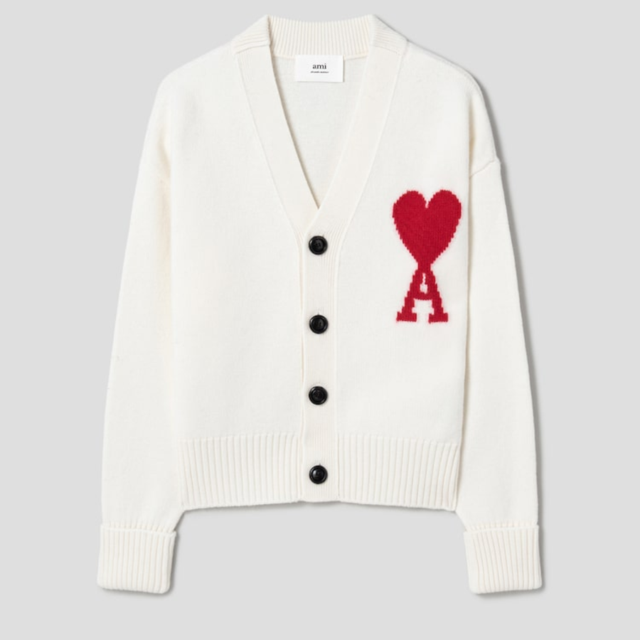 ami Intarsia Adc Cardigan – White