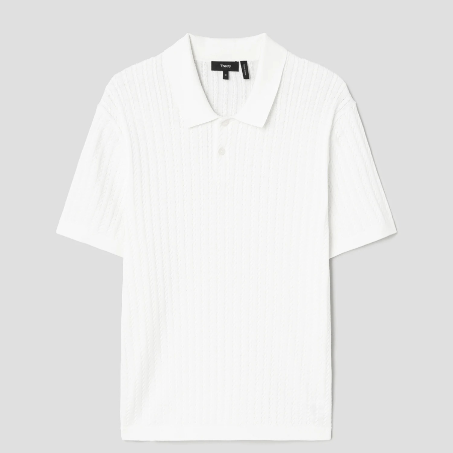 Theory Men Eco Breach Cable Polo Sweater - Ivory