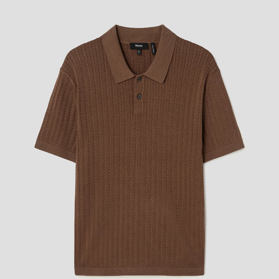 Theory Men Eco Breach Cable Polo Sweater - Deep Tobacco