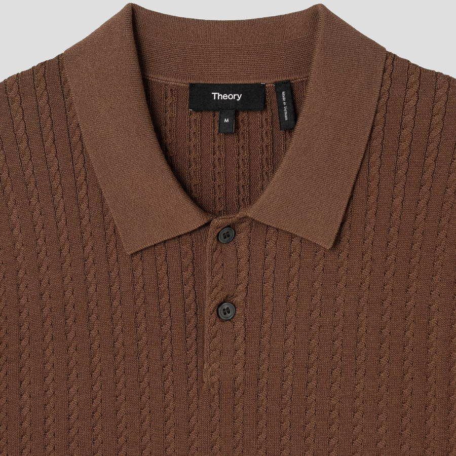 Theory Men Eco Breach Cable Polo Sweater - Deep Tobacco