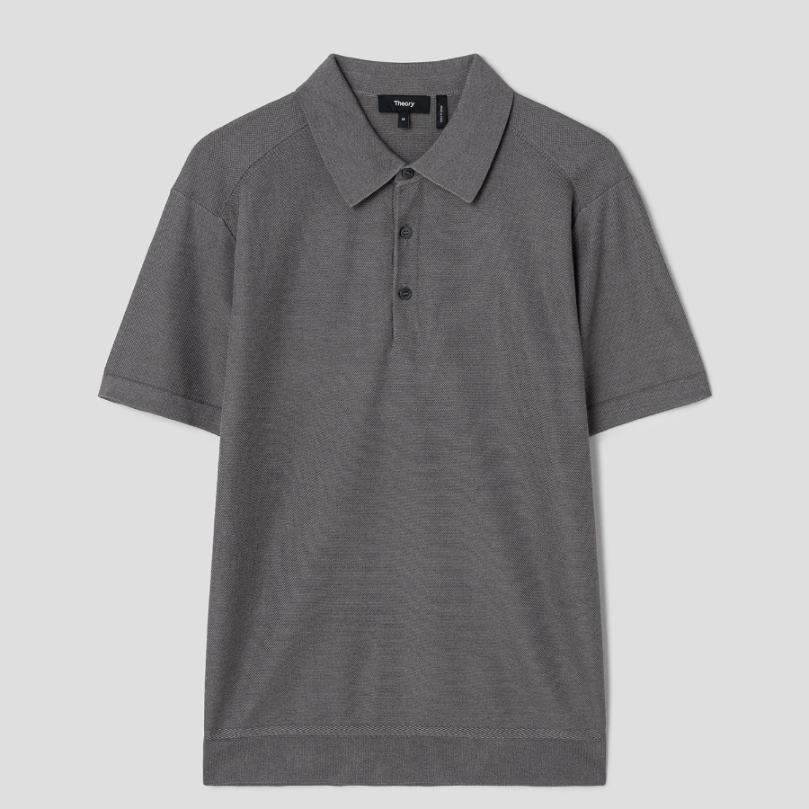 Theory Men Silk Cotton Polo Sweater - Carbon