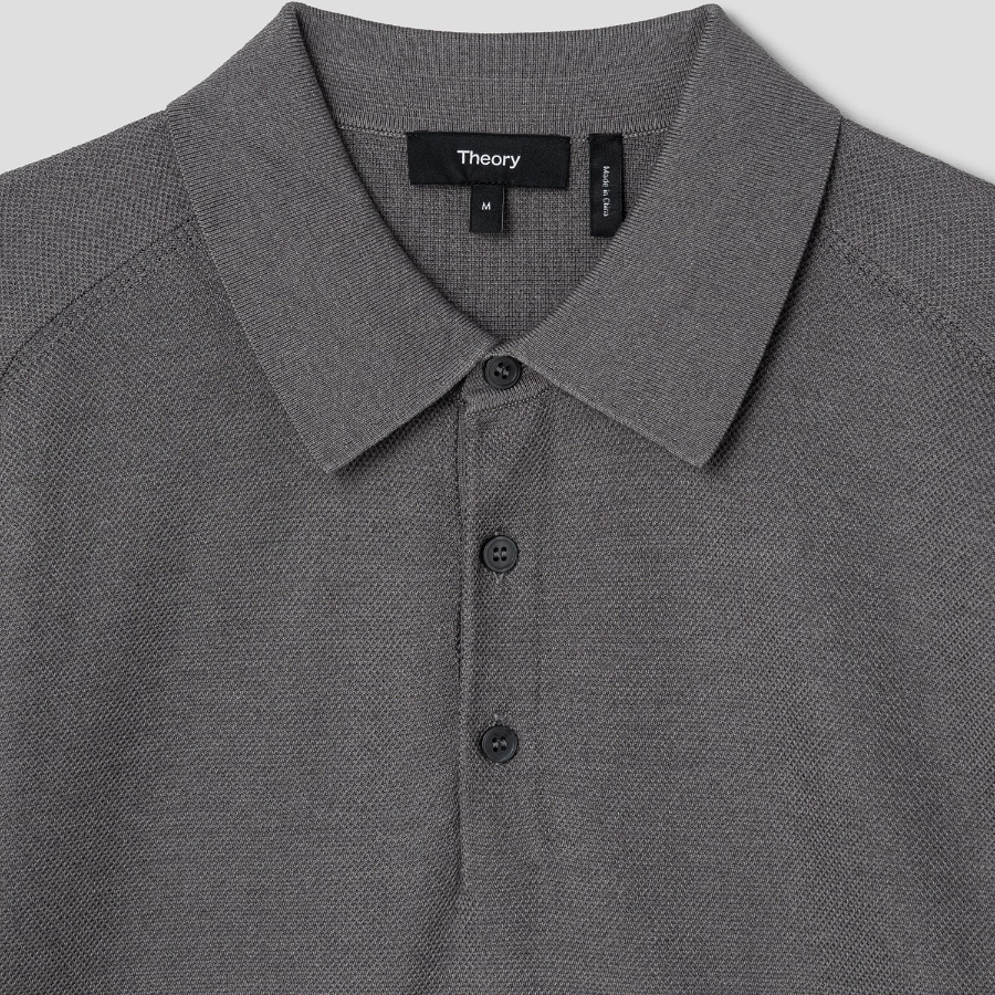 Theory Men Silk Cotton Polo Sweater - Carbon