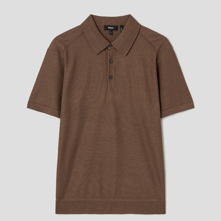 Theory Men Silk Cotton Polo Sweater - Deep Tobacco