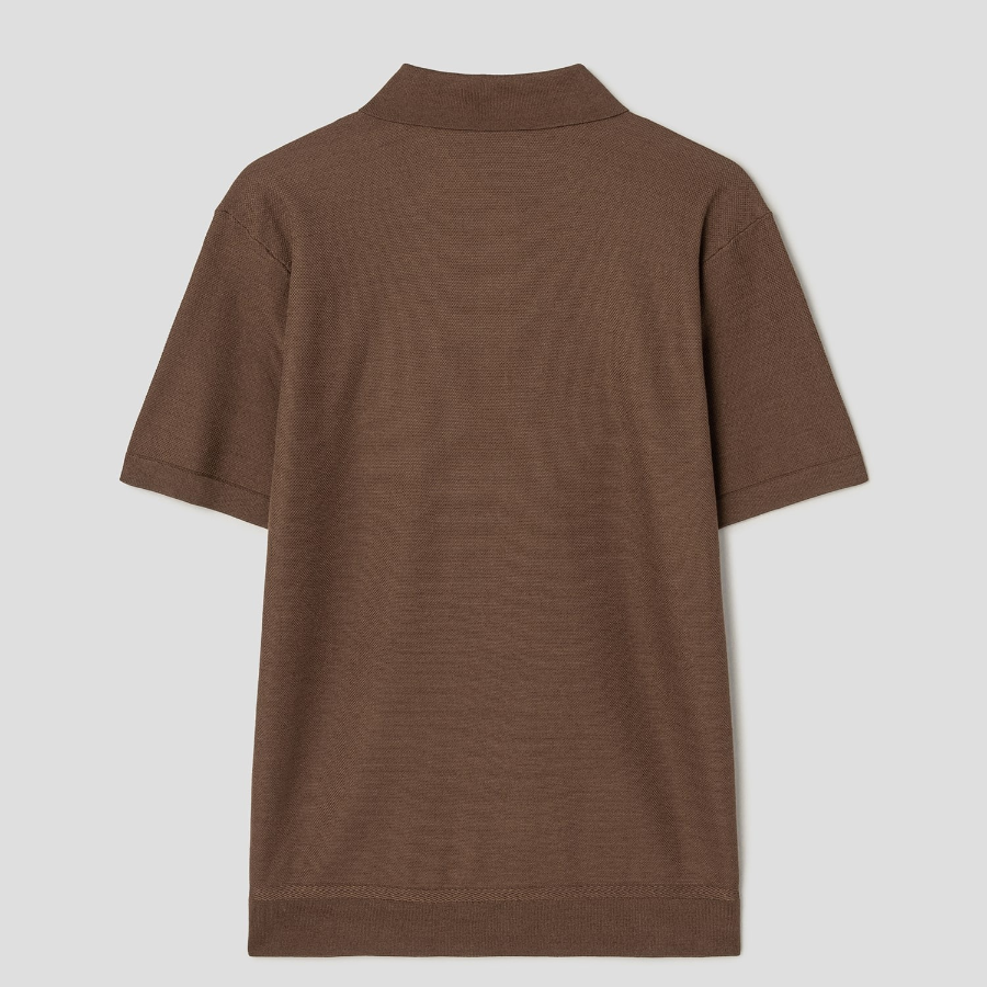 Theory Men Silk Cotton Polo Sweater - Deep Tobacco