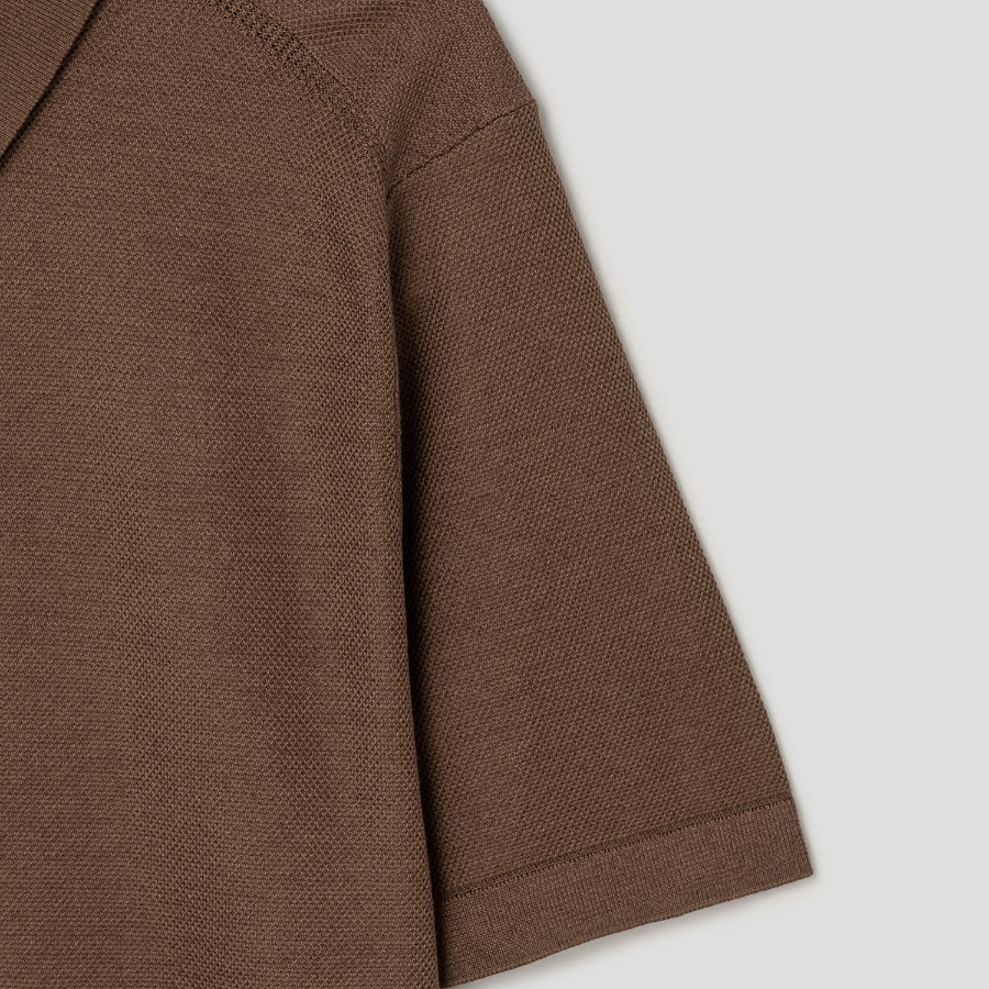 Theory Men Silk Cotton Polo Sweater - Deep Tobacco