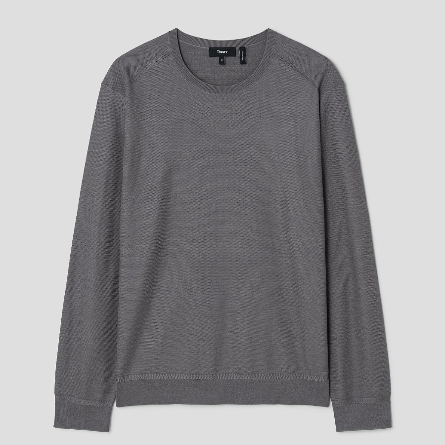 Theory Men Silk Cotton Crew Neck Sweater - Carbon