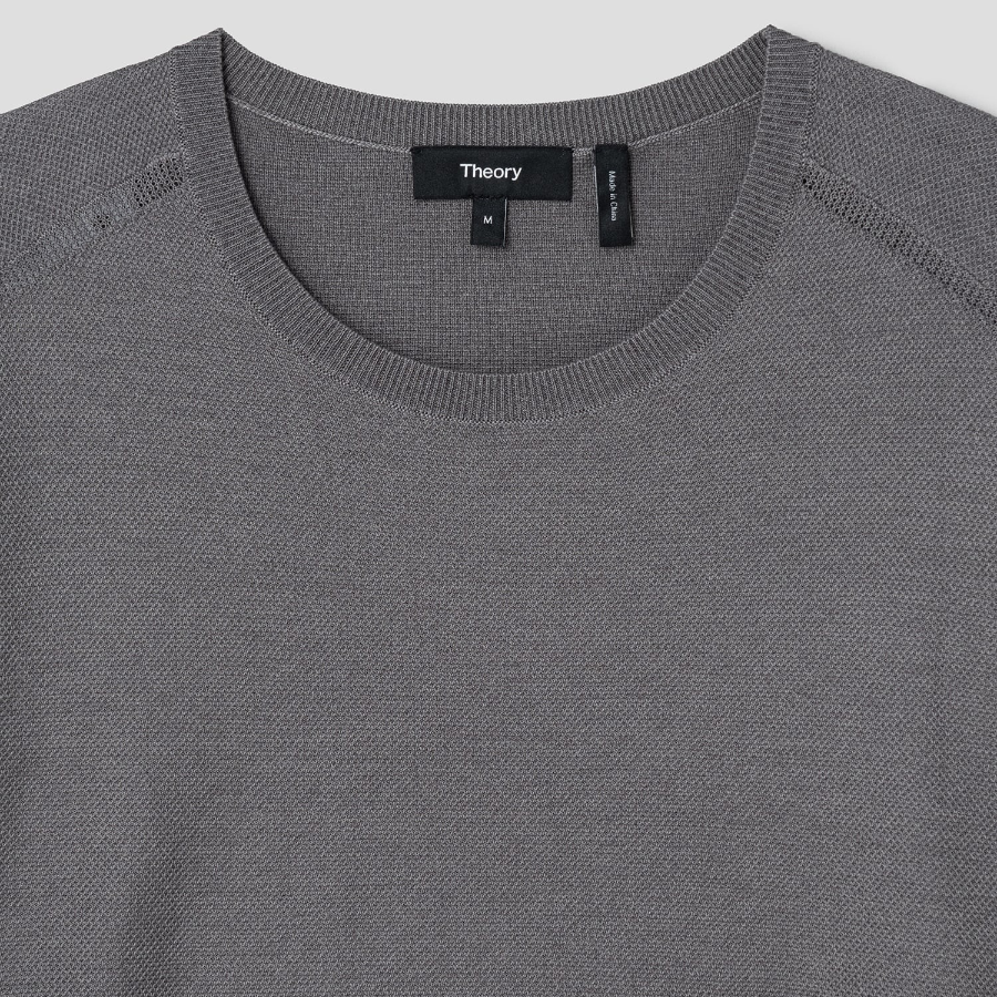 Theory Men Silk Cotton Crew Neck Sweater - Carbon