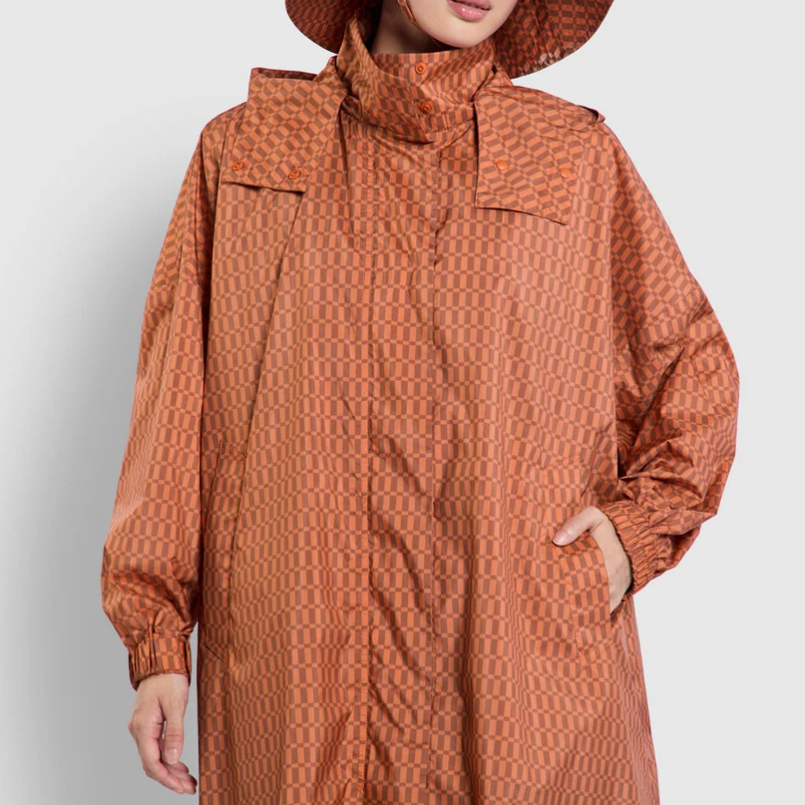 JAJU Loose Fit Hooded Rain Long Jumper –  Orange