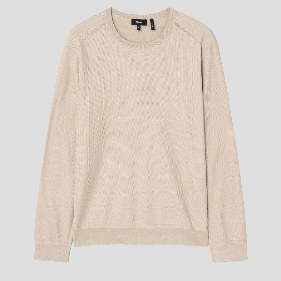 Theory Men Silk Cotton Crew Neck Sweater - Chino