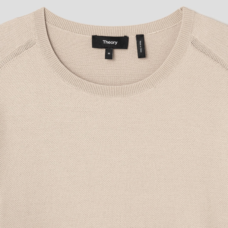 Theory Men Silk Cotton Crew Neck Sweater - Chino