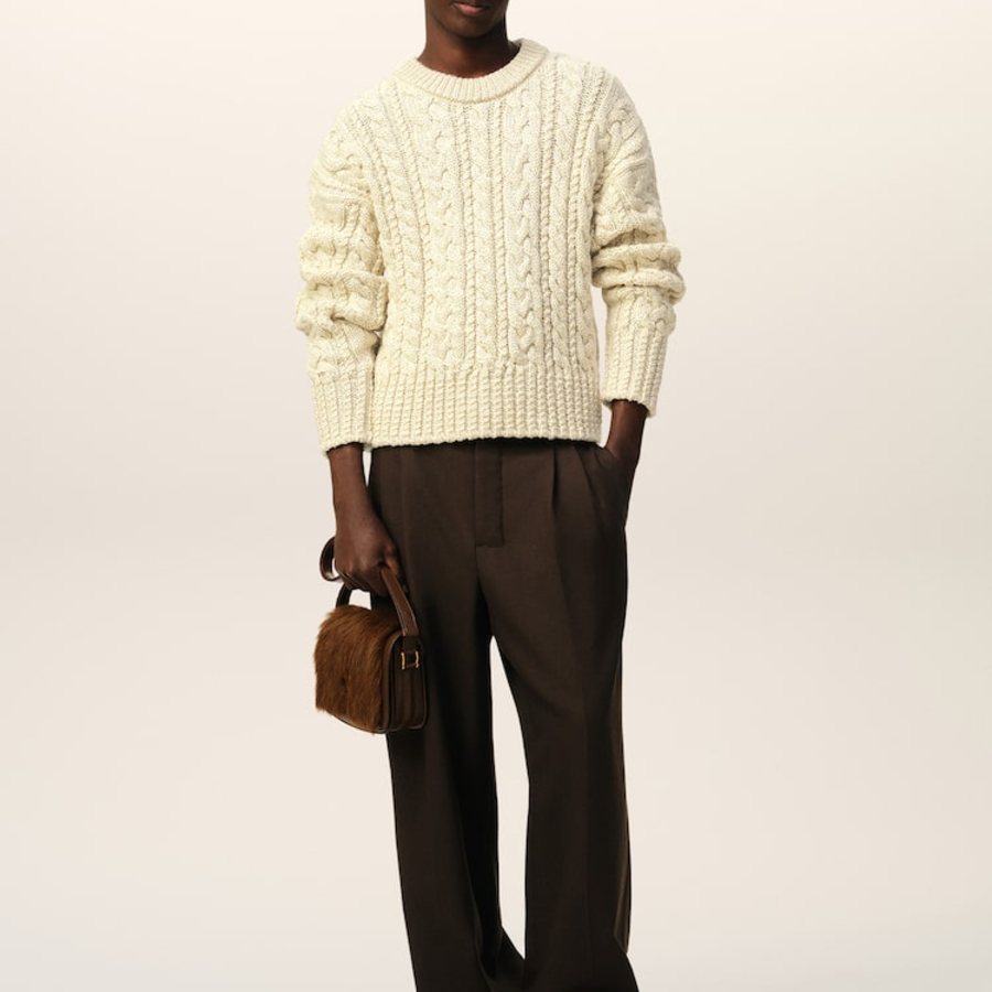 ami Cable Lurex Knit Sweater – Off-White