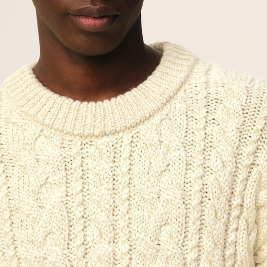 ami Cable Lurex Knit Sweater – Off-White
