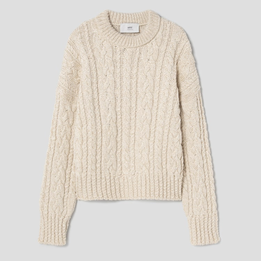 ami Cable Lurex Knit Sweater – Off-White