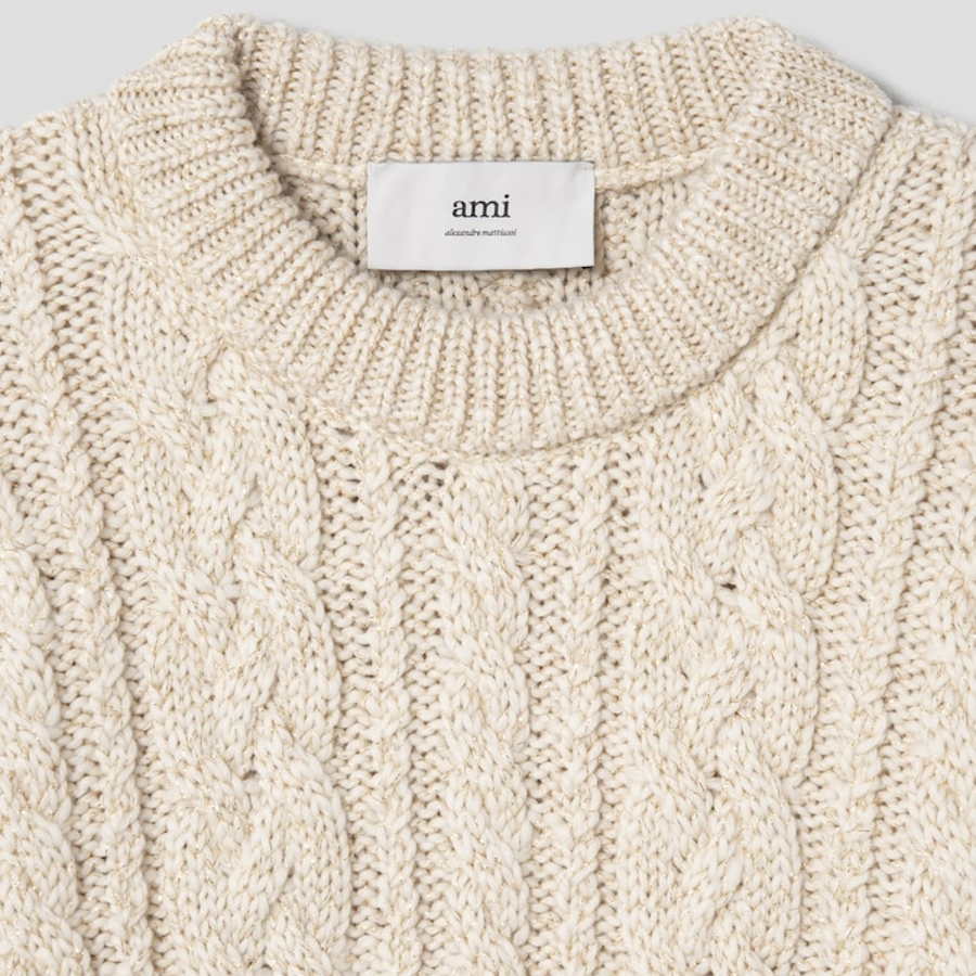ami Cable Lurex Knit Sweater – Off-White