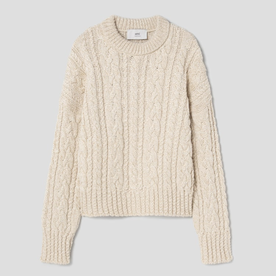 ami Cable Lurex Knit Sweater – Off-White