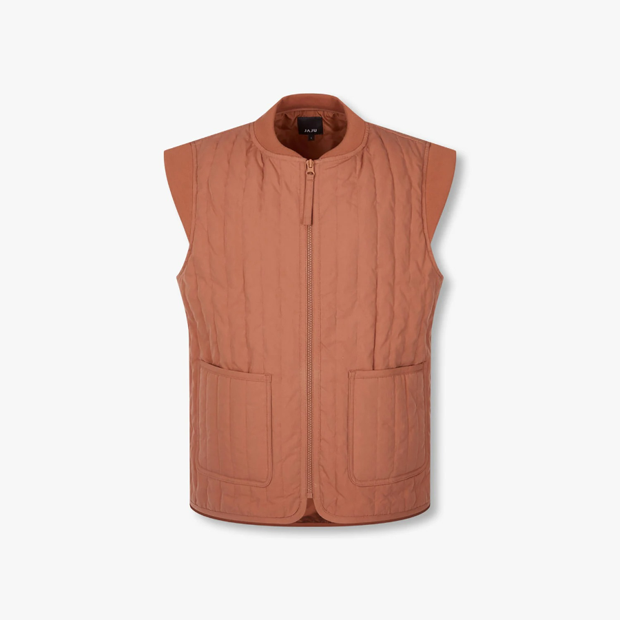 JAJU Quilted Zip-Up Vest – Brick