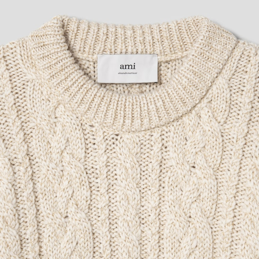 ami Cable Lurex Knit Sweater – Off-White