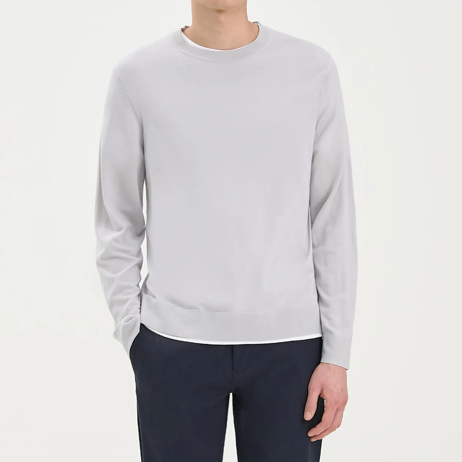 Theory Men Regal Wool Crew Neck Sweater - Fog