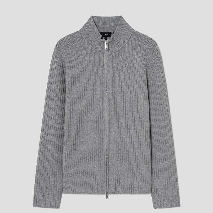 Theory Men Light Bilen Full Zip Cardigan - Melange Grey
