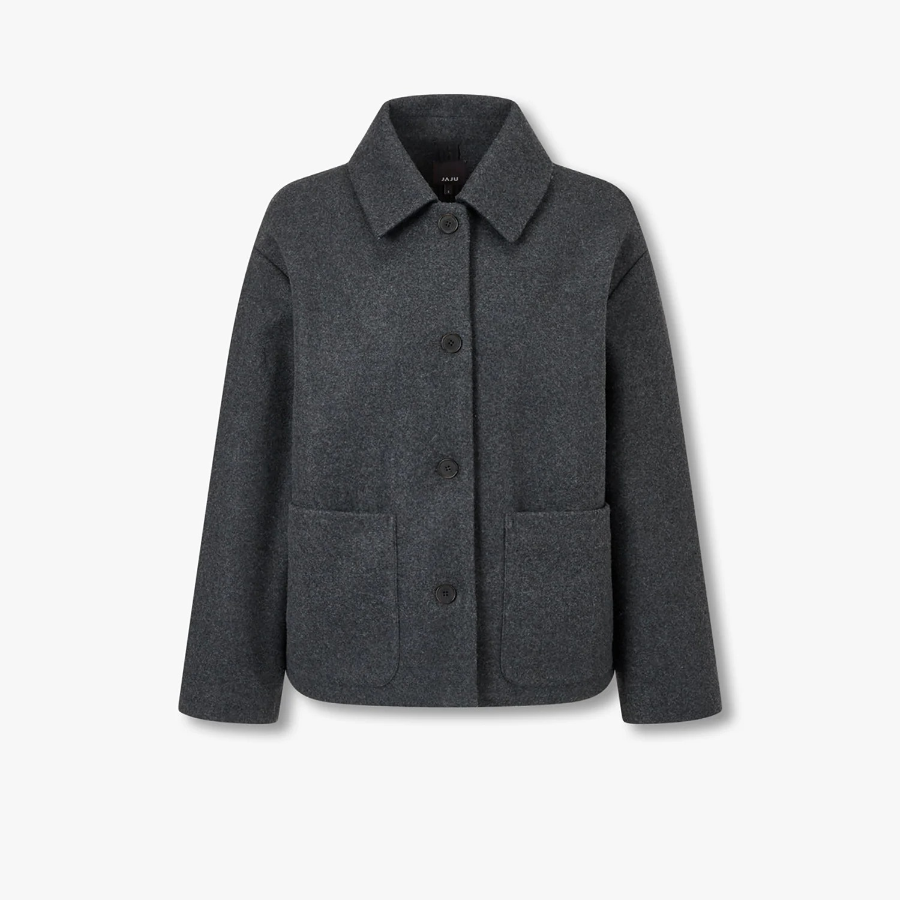 JAJU Loose-Fit Collar Pocket Coat – Charcoal