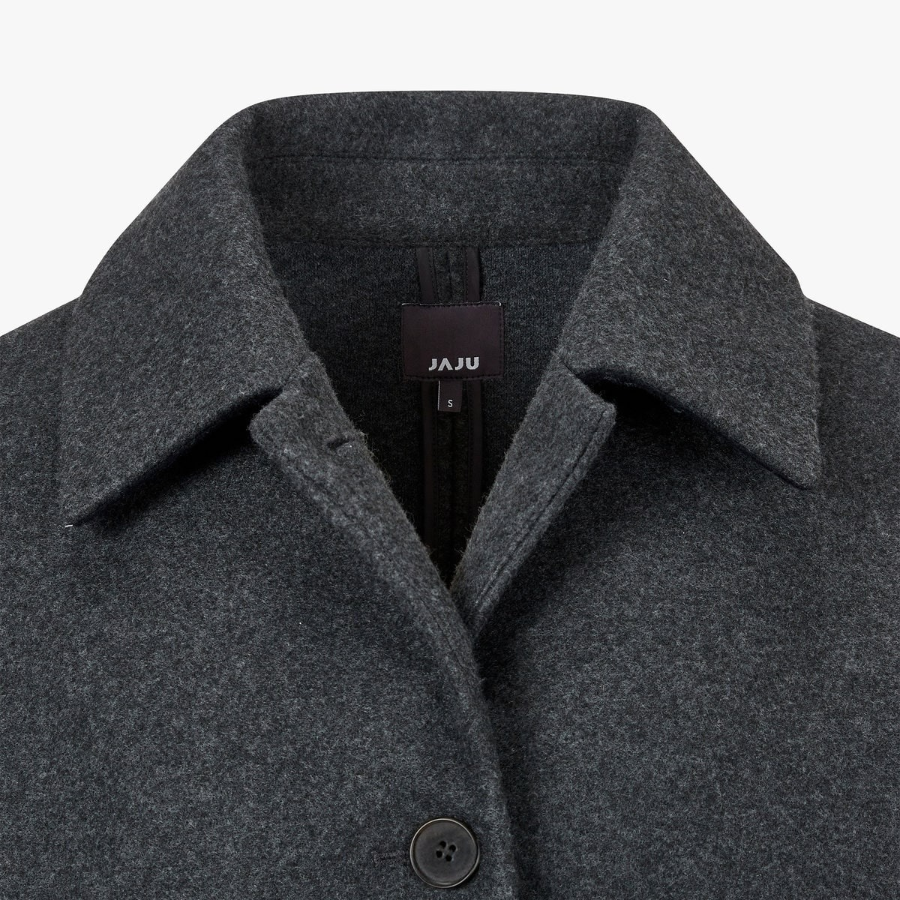 JAJU Loose-Fit Collar Pocket Coat – Charcoal