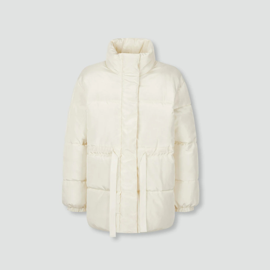 JAJU Loose-Fit High-Neck Puffer Jumper – Ivory