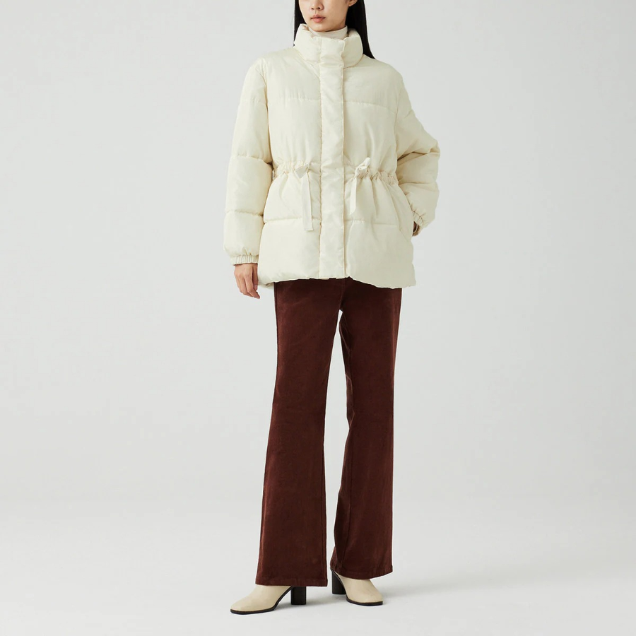 JAJU Loose-Fit High-Neck Puffer Jumper – Ivory