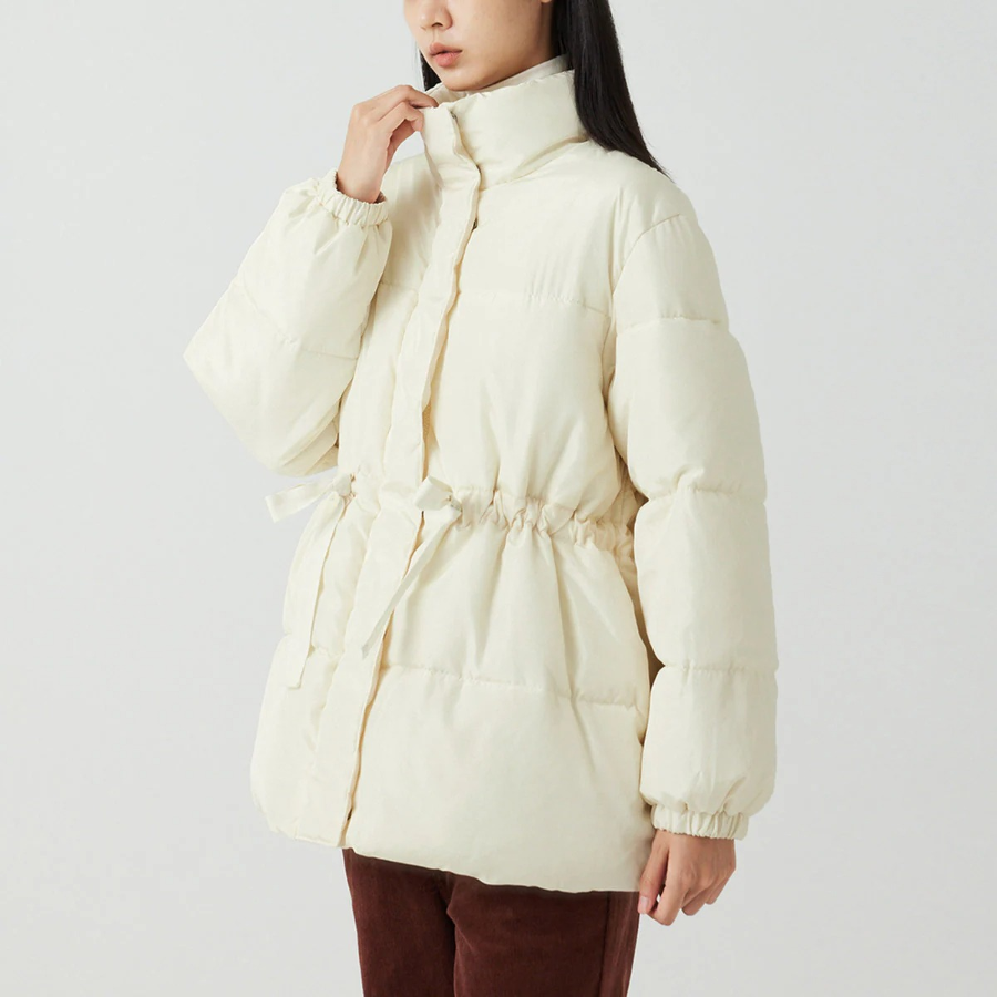 JAJU Loose-Fit High-Neck Puffer Jumper – Ivory