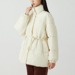 JAJU Loose-Fit High-Neck Puffer Jumper – Ivory