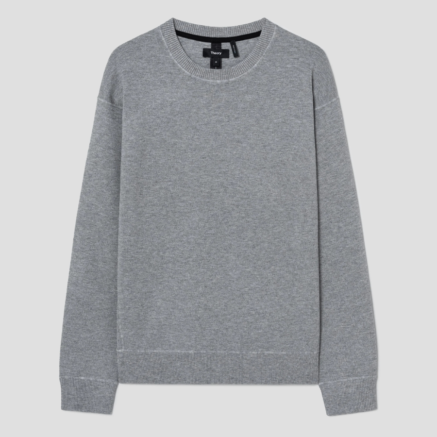Theory Men Light Bilen Relax Crew Neck Sweater - Melange Grey