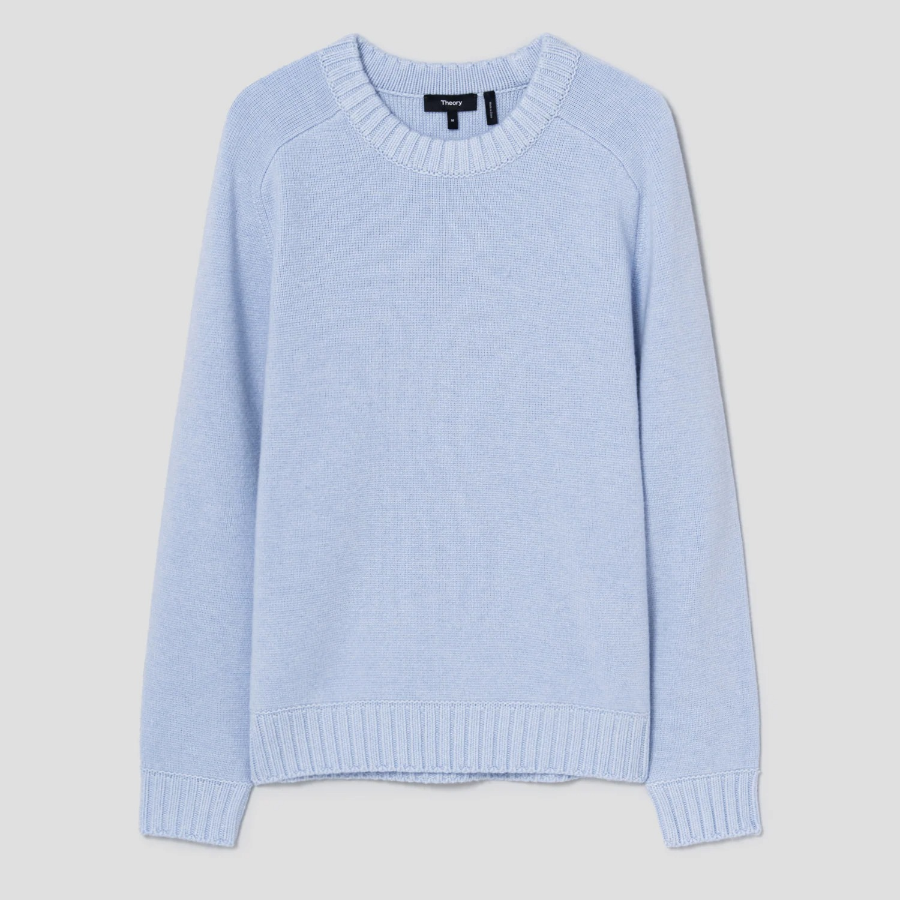 Theory Men Montana Wool Crew Neck Sweater - Sky Light Melange