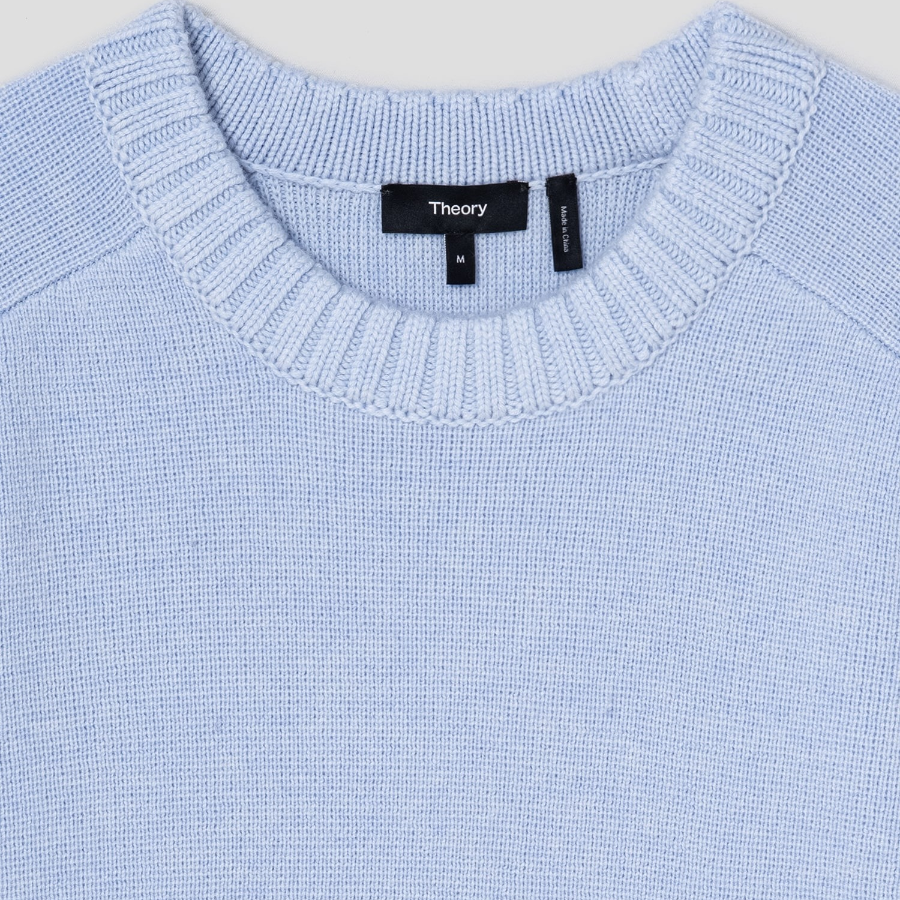 Theory Men Montana Wool Crew Neck Sweater - Sky Light Melange