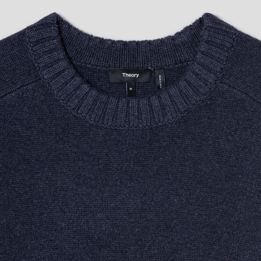 Theory Men Montana Wool Crew Neck Sweater - Baltic Melange